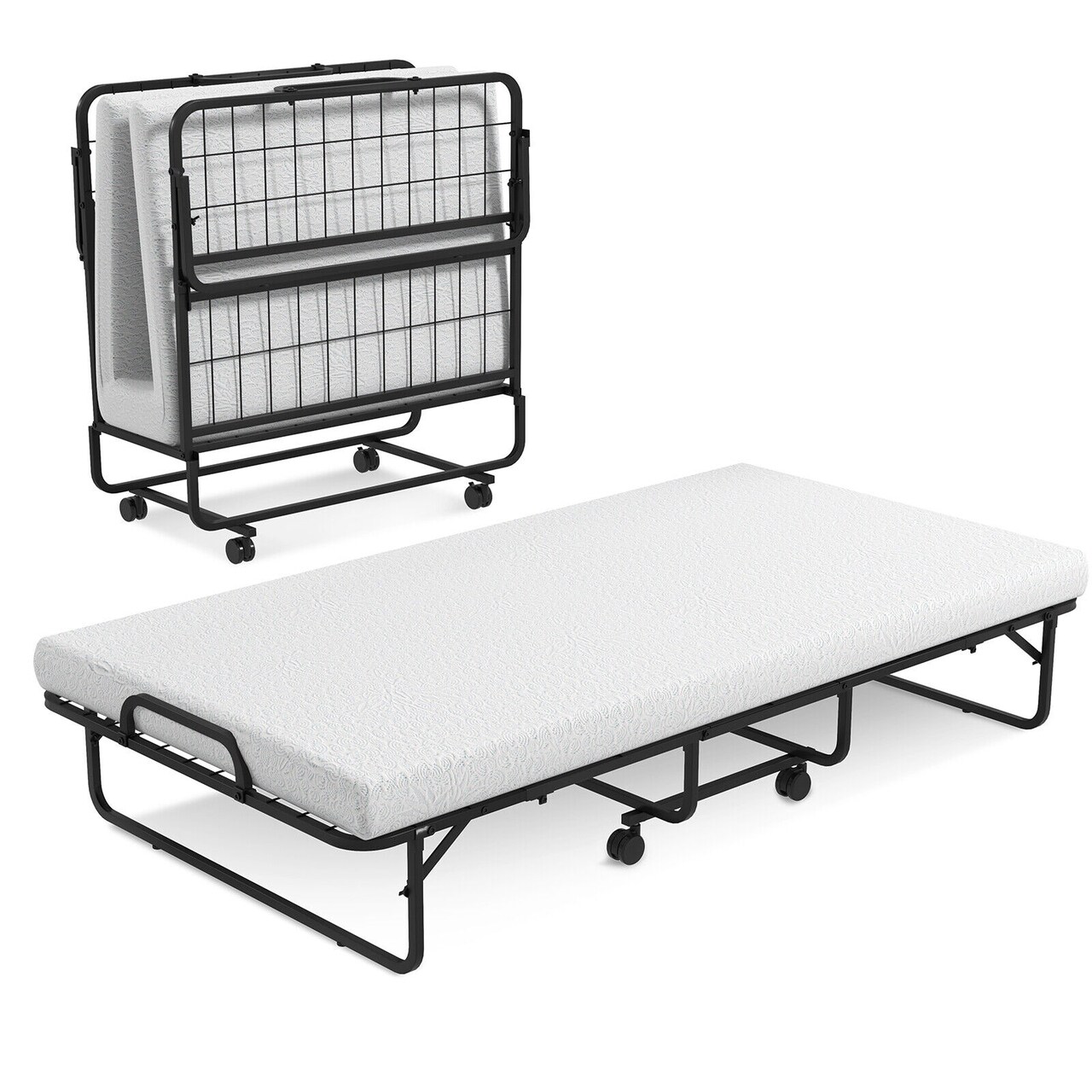 Twin Size Folding Metal Bed with Memory Foam Mattress for Guests